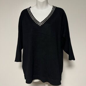 Zac & Rachel Women Top Plus Size 1X Black 3/4 Sleeve NEW